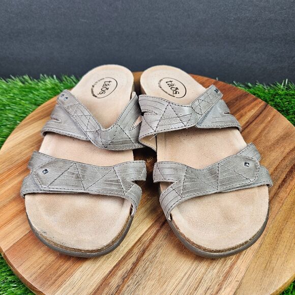 Taos Leather Premier Sandals Women's Size US 9 Gray Open Toe Straps Slides - Picture 6 of 11